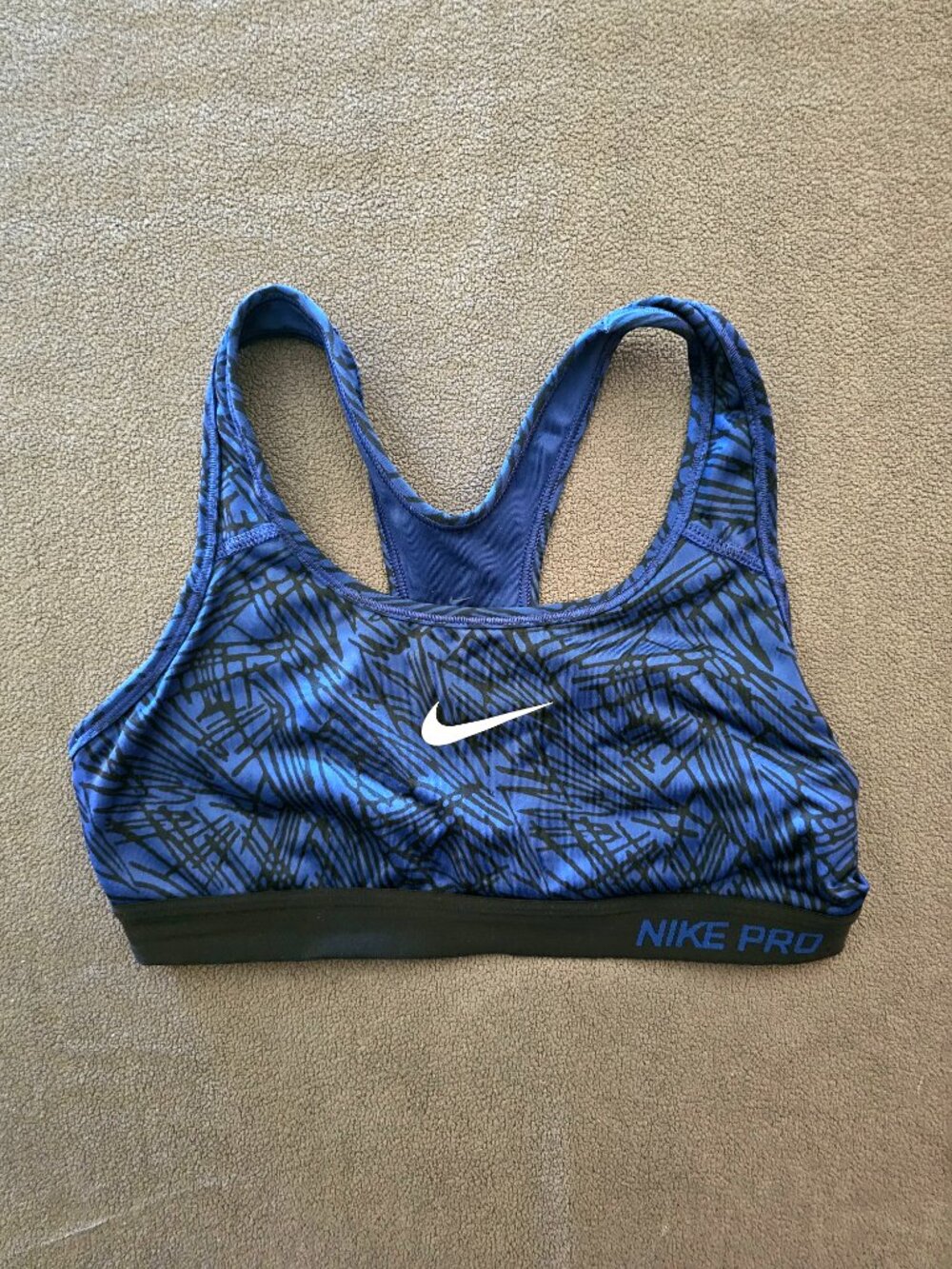 Nike Pro Sports Bra Womens Small Blue Black Dri-FIT Racerback Abstract Print